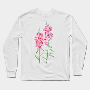 2 pink snapdragon flowers  watercolor painting Long Sleeve T-Shirt